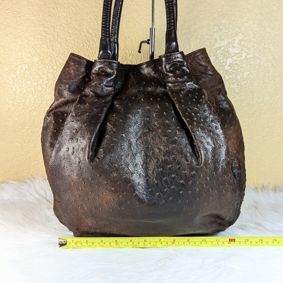 Furla Ostrich Embossed Brown Leather Tote Bag - Picture 2 of 15